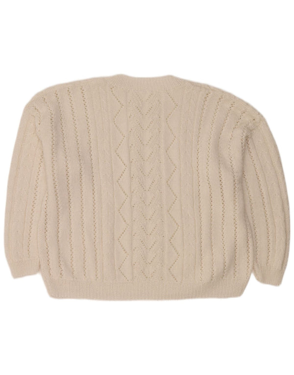 Maglione maglione girocollo oversize da donna vintage UK 18 XL bianco