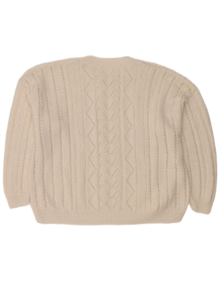Maglione maglione girocollo oversize da donna vintage UK 18 XL bianco