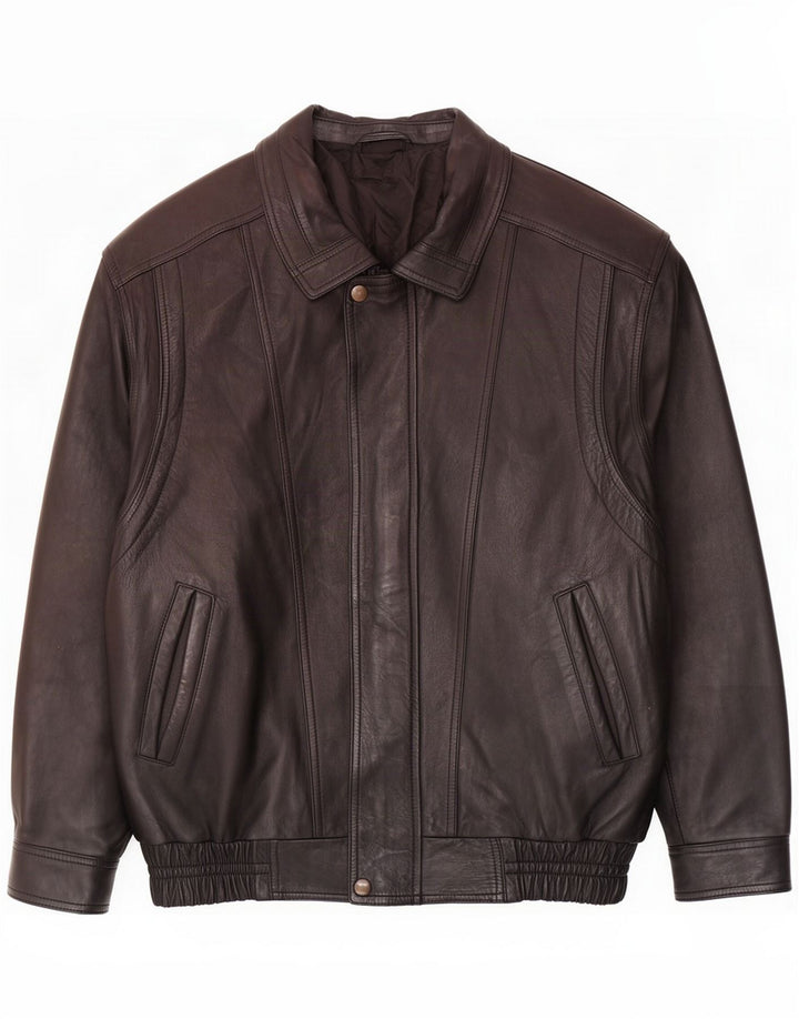 Giacca bomber in pelle da uomo vintage EU 50 Large Nero