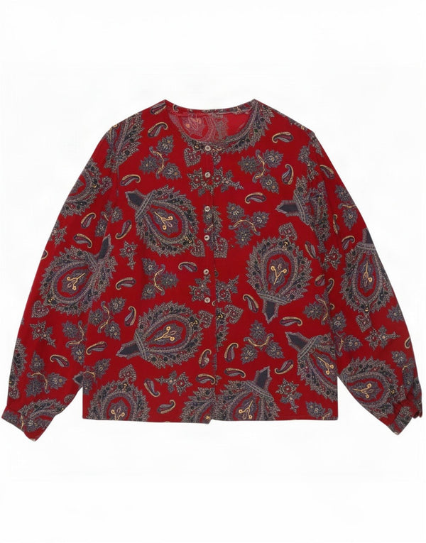 Camicia camicia vintage da donna UK 14 Borgogna medio con motivo cachemire