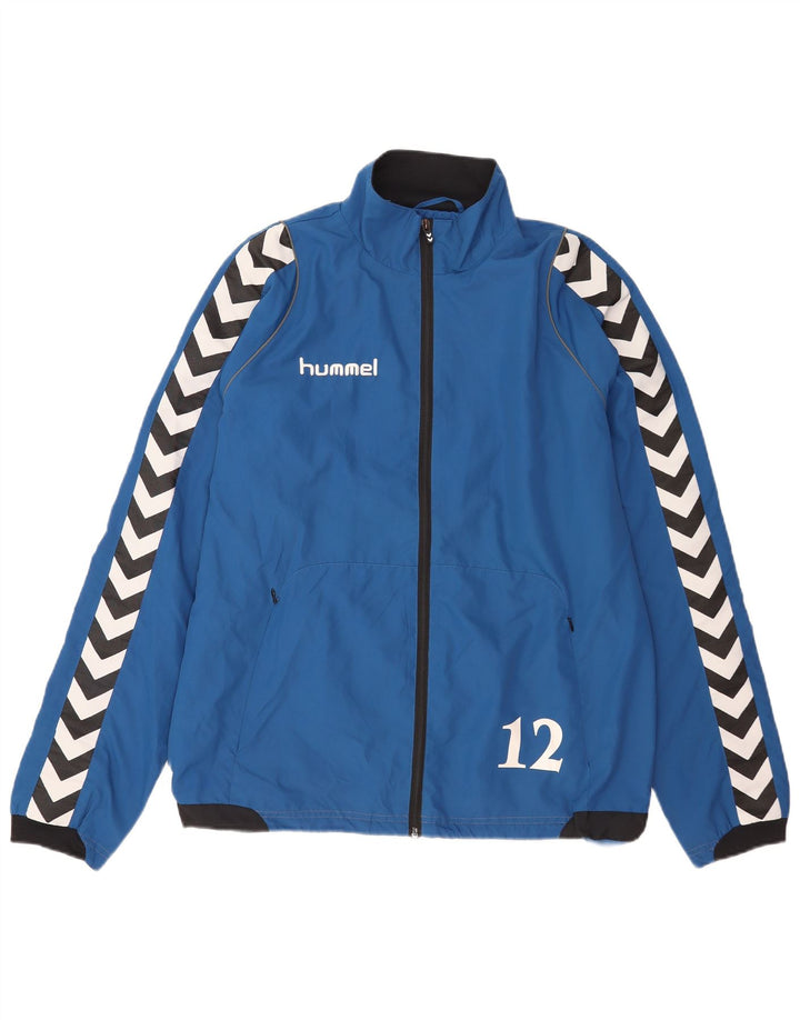 Giacca da tuta grafica da uomo Hummel in poliestere color block blu medio