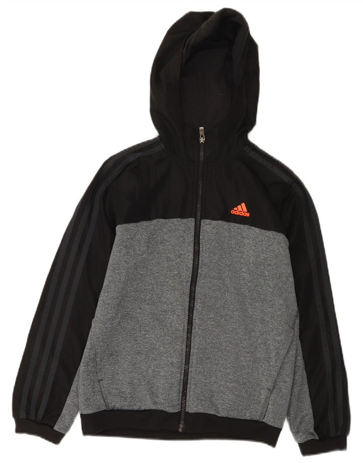 Felpa con cappuccio e zip Adidas da ragazzo 9-10 anni in poliestere color block nero
