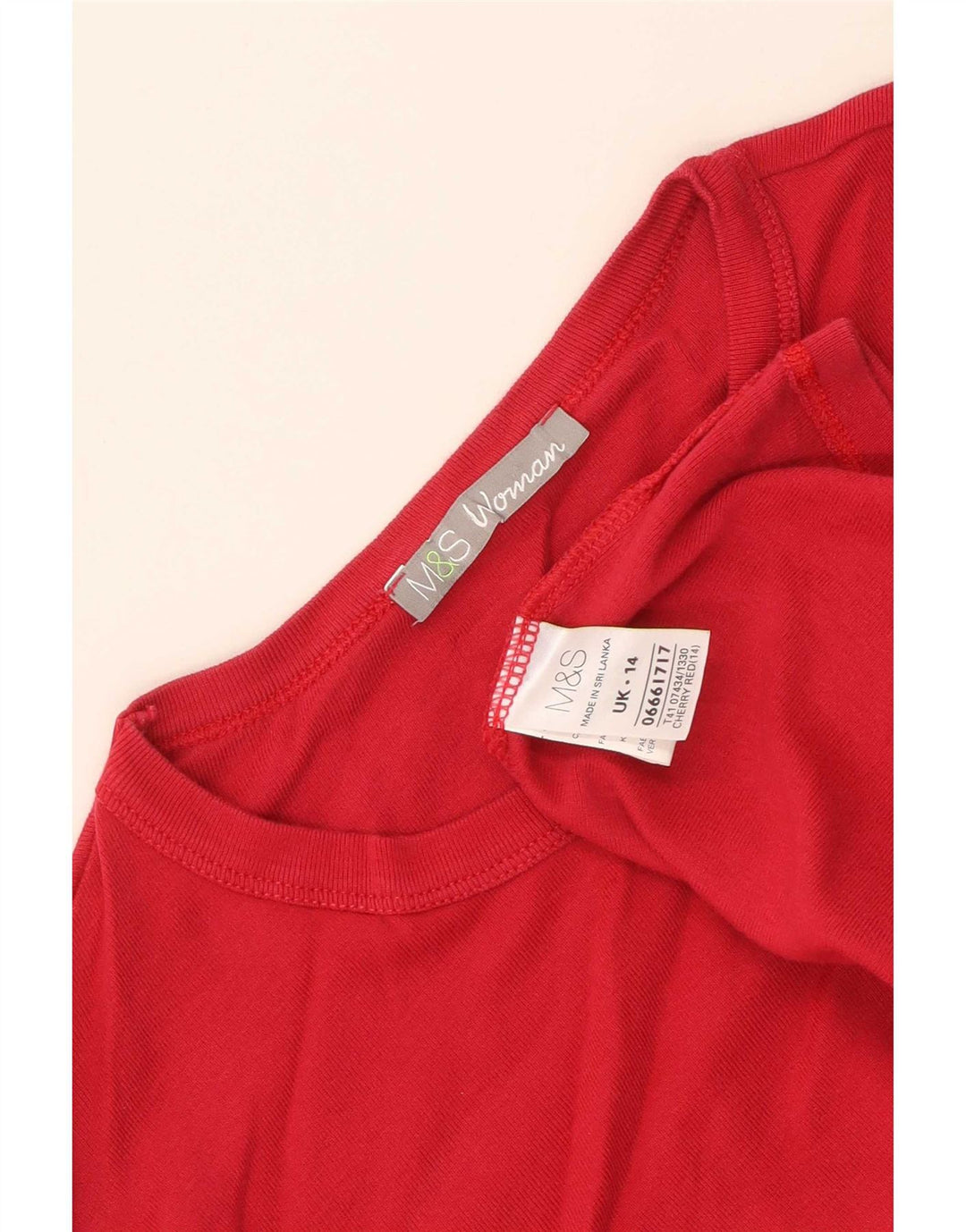 Marks & Spencer Top da donna manica lunga UK 14 cotone rosso medio