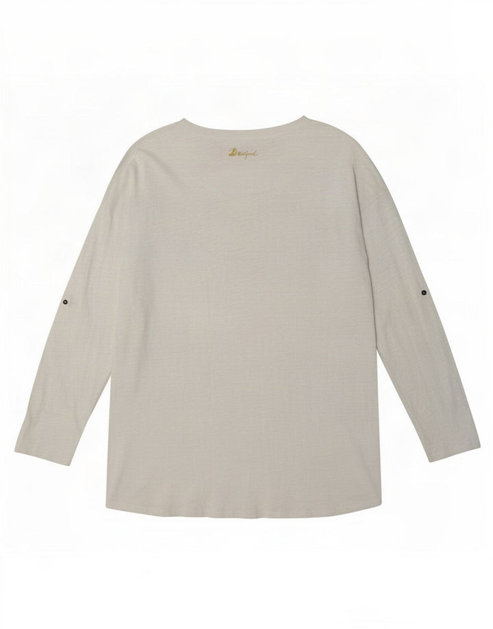 Desigual Donna Graphic Top Manica Lunga UK 16 Large Bianco