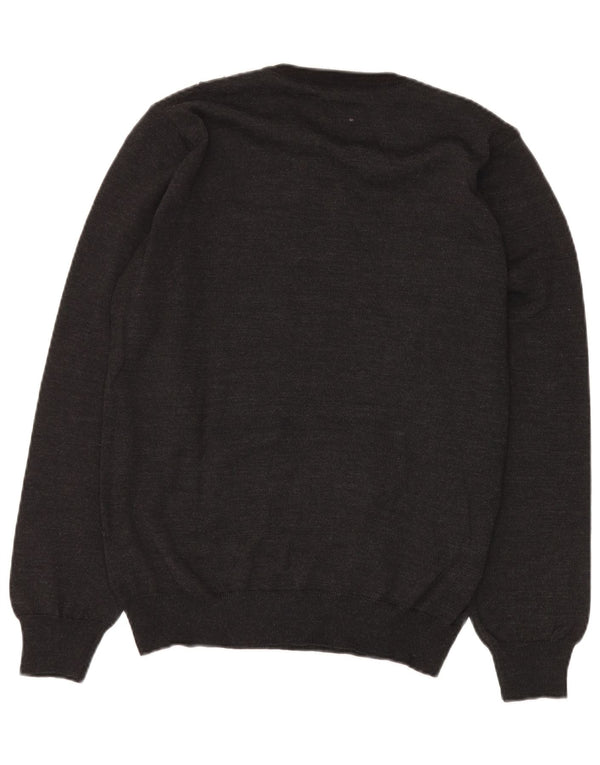 KITARO Maglione da uomo con scollo a V grande lana a quadri grigi