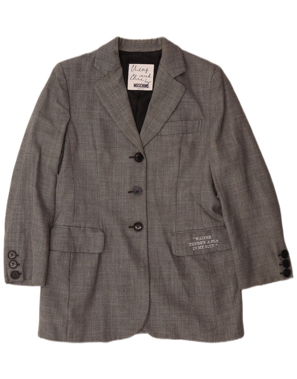 Giacca blazer economica e chic da donna MOSCHINO UK 14 Large Grey Classic