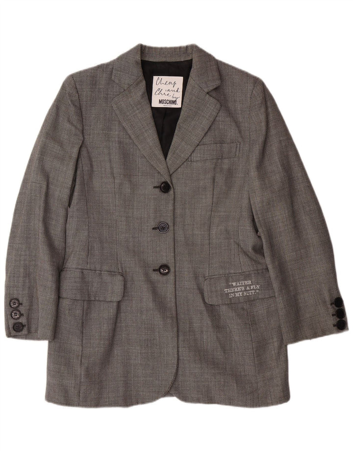 Giacca blazer economica e chic da donna MOSCHINO UK 14 Large Grey Classic