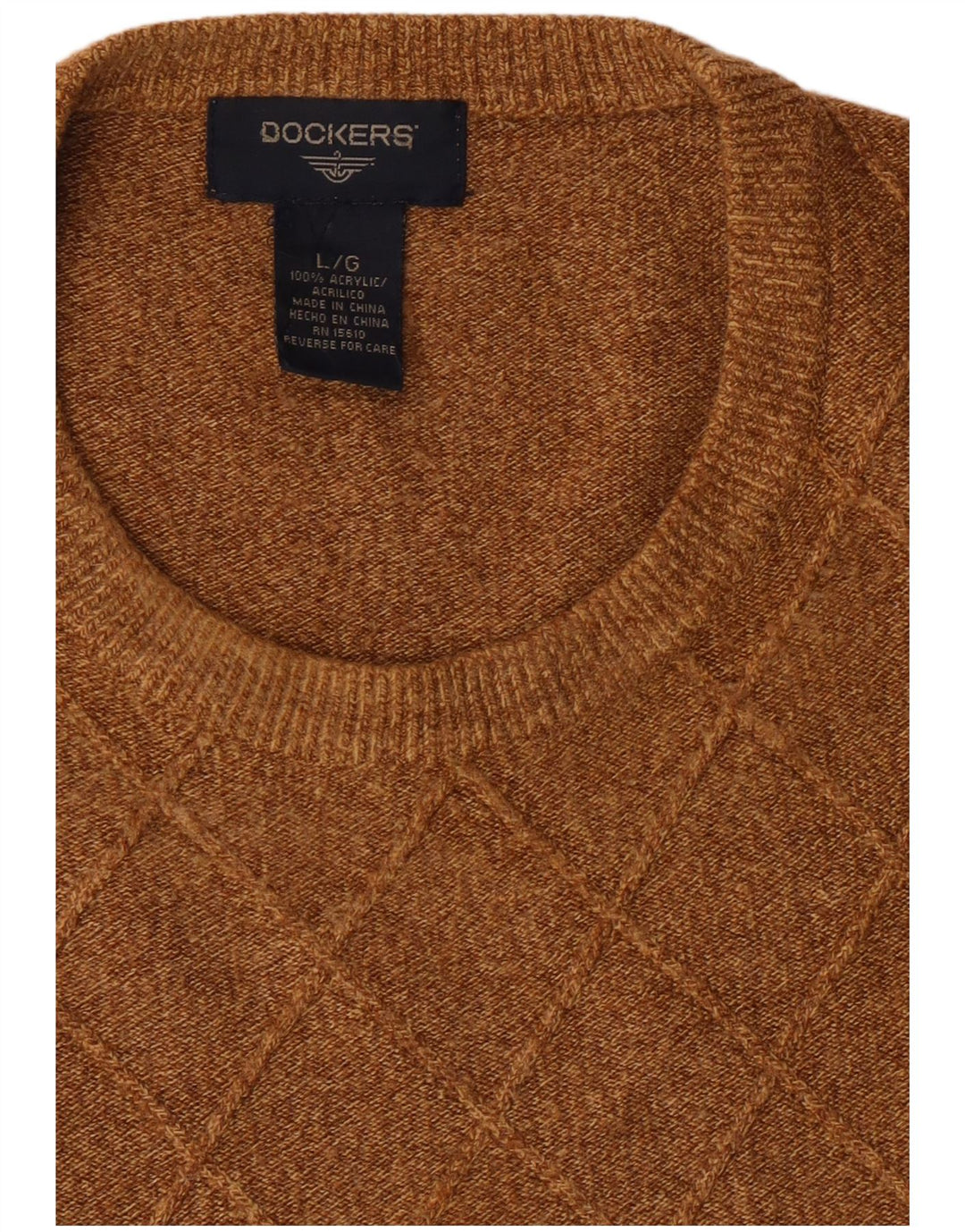 Maglione girocollo da uomo Dockers, grande, marrone, a rombi/acrilico con diamanti