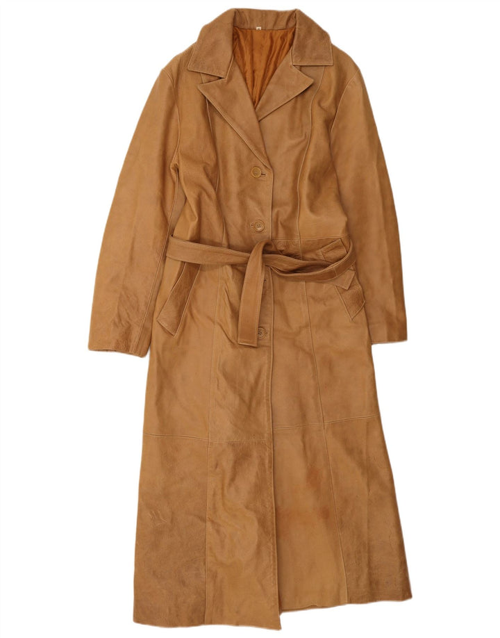 Cappotto in pelle vintage da donna UK 10 piccolo beige
