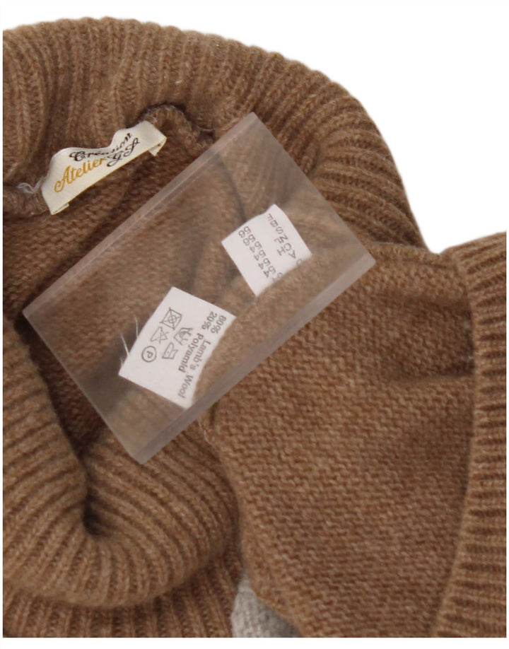 Maglione maglione collo alto da donna VINTAGE EU 56 6XL Blocco colore marrone