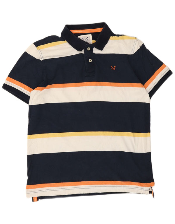 Crew Clothing Mens Polo Shirt Large Navy Blue Striped Cotton