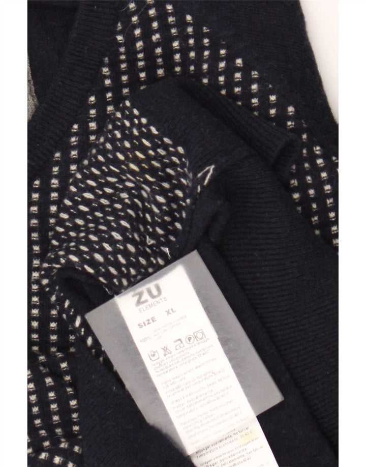 Zu Elements Maglione da uomo con scollo a V grafico XL Lana geometrica blu navy