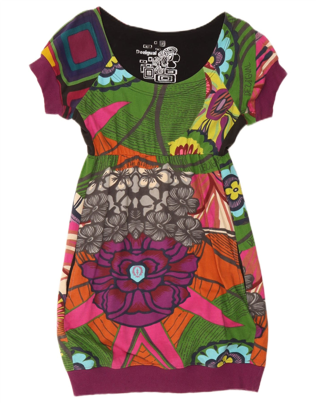 Desigual Graphic Bubble Dress da donna UK 10 Piccolo floreale multicolore