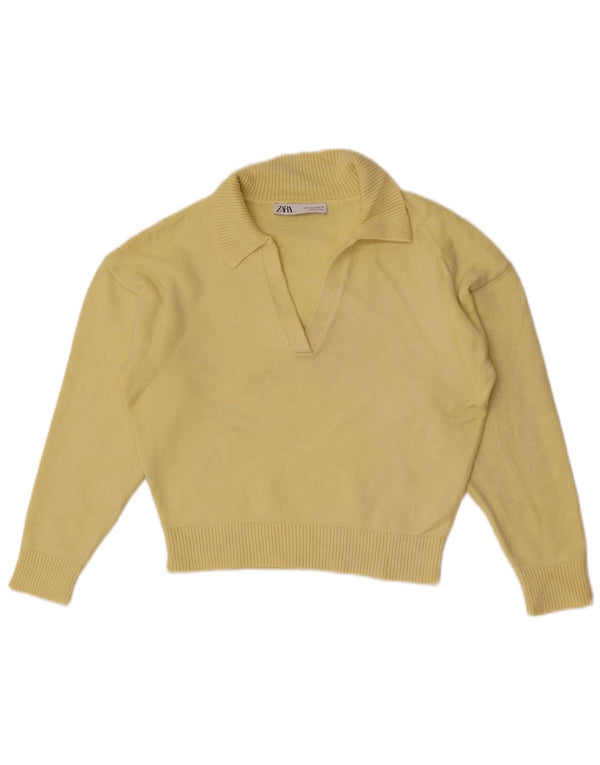 Maglione corto con collo alto da donna Zara UK 10 piccolo in viscosa gialla