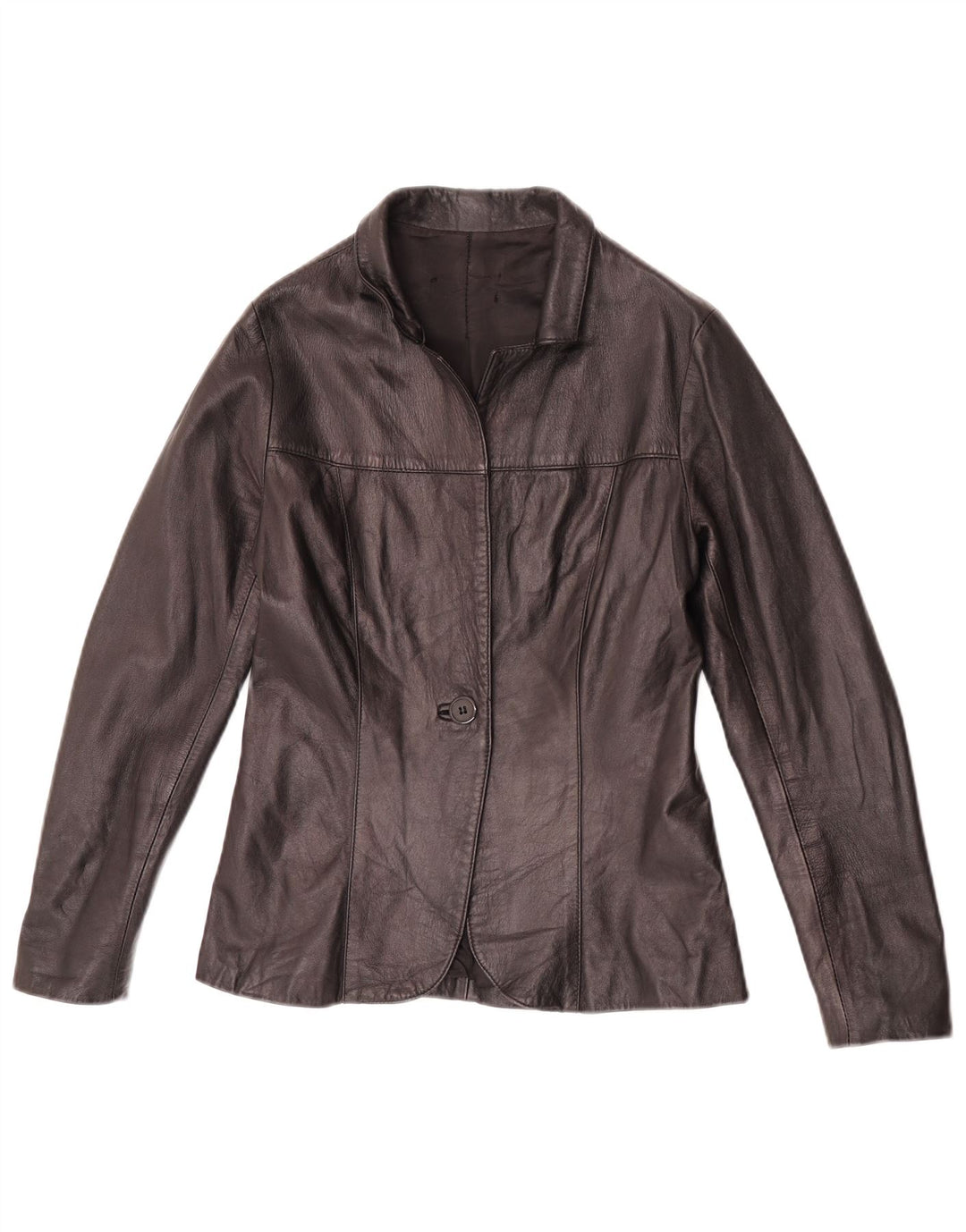 Giacca blazer in pelle vintage da donna a 1 bottone IT 42 media nera