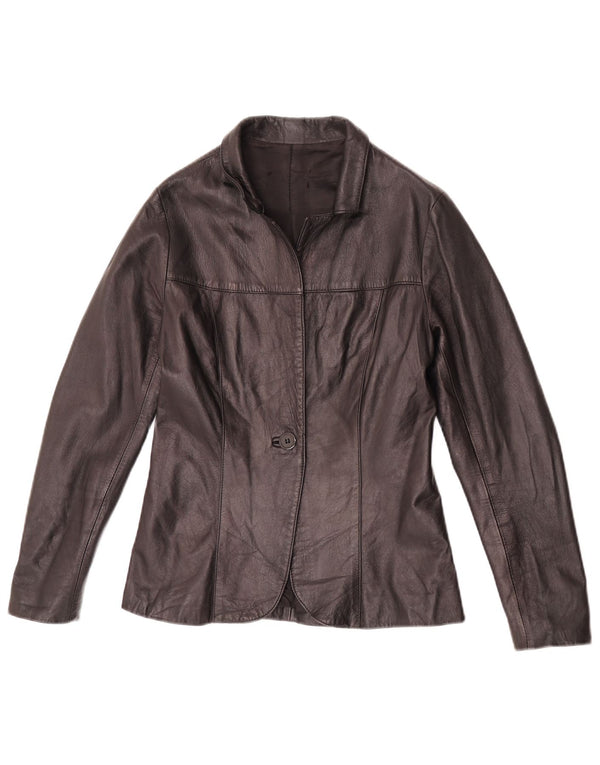 Giacca blazer in pelle vintage da donna a 1 bottone IT 42 media nera