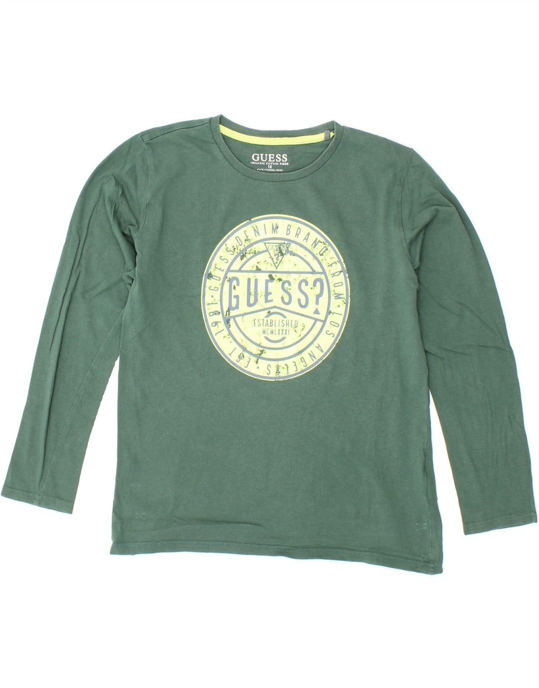 GUESS Boys Graphic Top Long Sleeve 11-12 Years Green Cotton Vintage Guess and Second-Hand Guess from Messina Hembry 