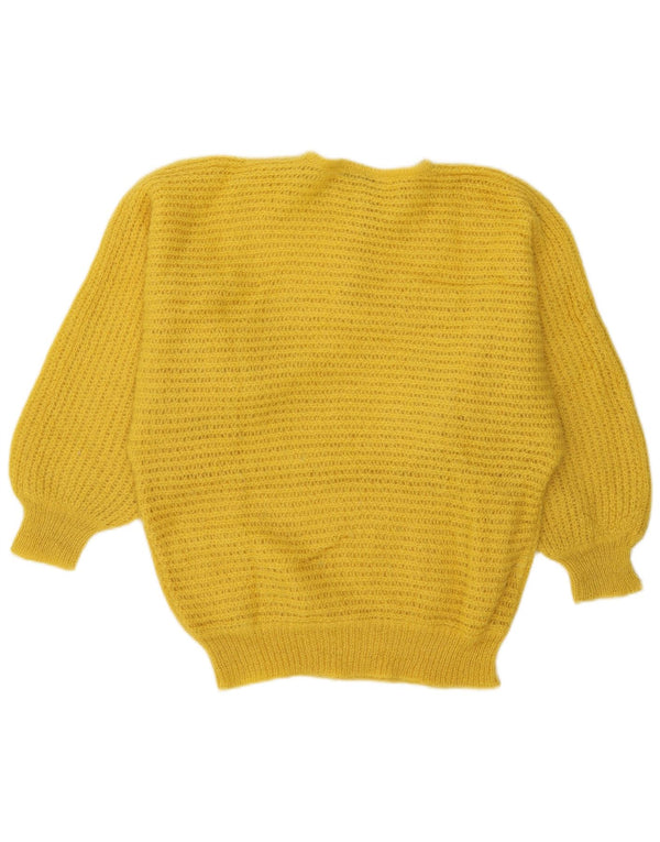 Maglione vintage da donna con collo a bottoni UK 18 XL Giallo