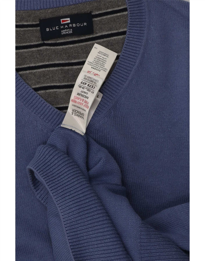 Maglione da uomo Marks & Spencer Blue Harbour con scollo a V in cotone blu medio