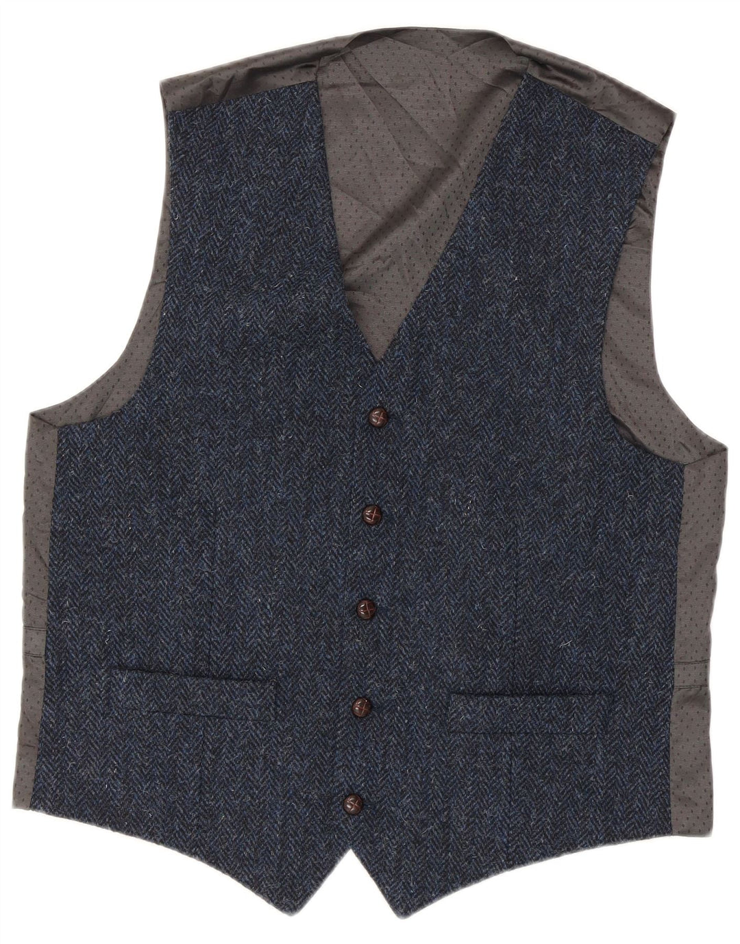 Gilet da uomo Harris Tweed piccolo blu a spina di pesce in lana vergine