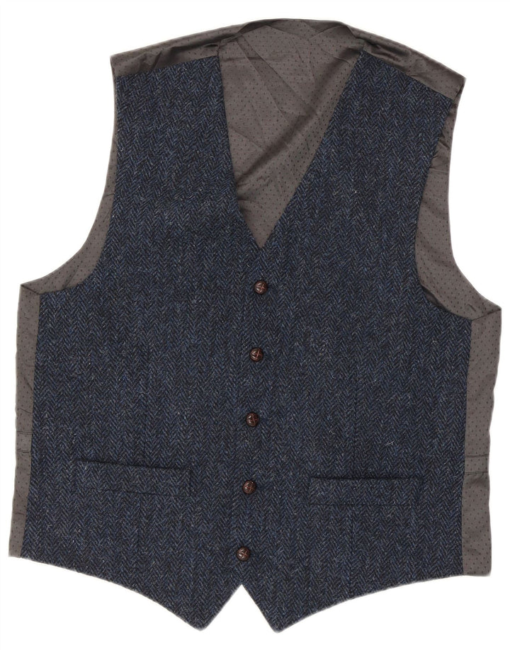 Gilet da uomo Harris Tweed piccolo blu a spina di pesce in lana vergine