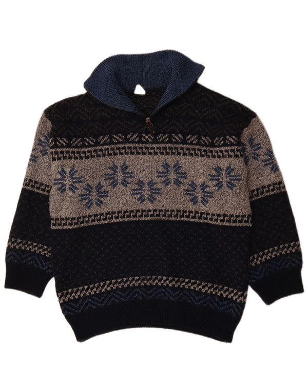 Maglione da donna VINTAGE con zip e collo UK 18 XL Blu navy Fair Isle