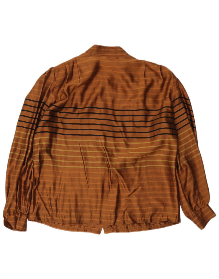 Camicetta camicia vintage da donna UK 14 grande a righe marroni