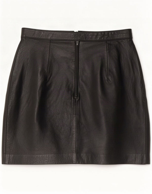 Gonna vintage in pelle da donna media W28 Nera