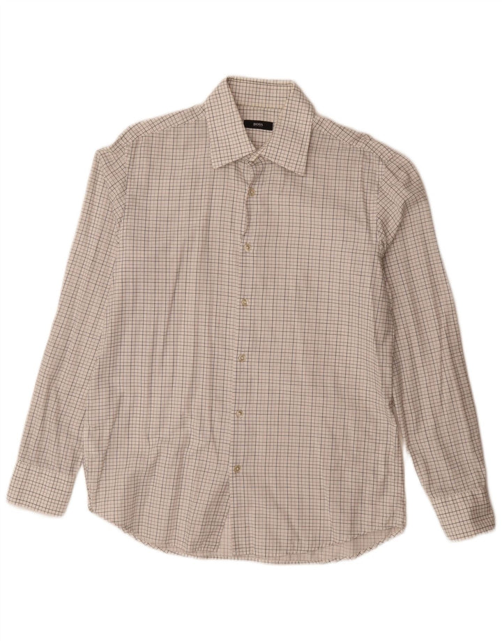 Camicia da uomo Hugo Boss taglia 41 16 grande cotone a quadri bianchi