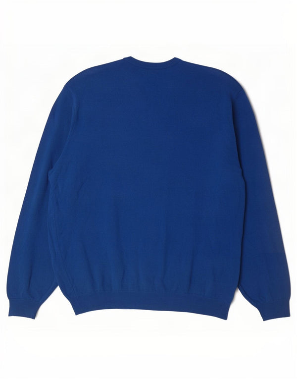 Maglione da uomo con scollo a V Benetton 2XL lana merino blu