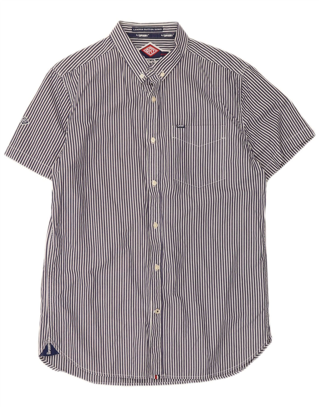 Camicia a maniche corte da uomo Superdry Large in cotone gessato blu