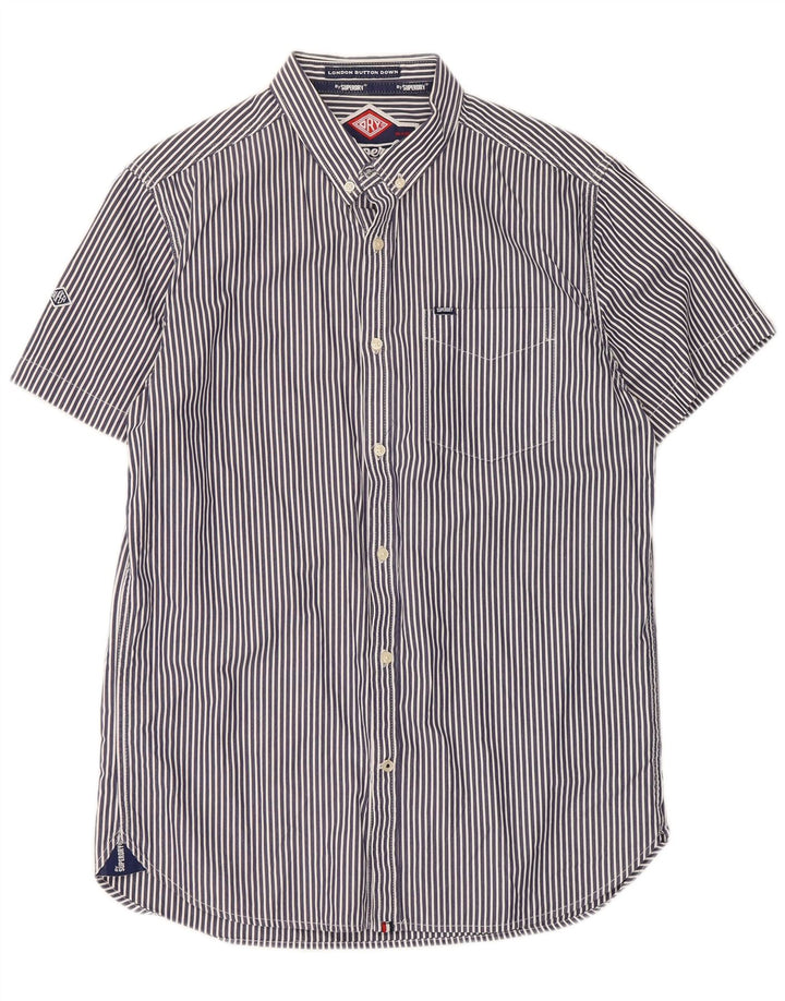 Camicia a maniche corte da uomo Superdry Large in cotone gessato blu