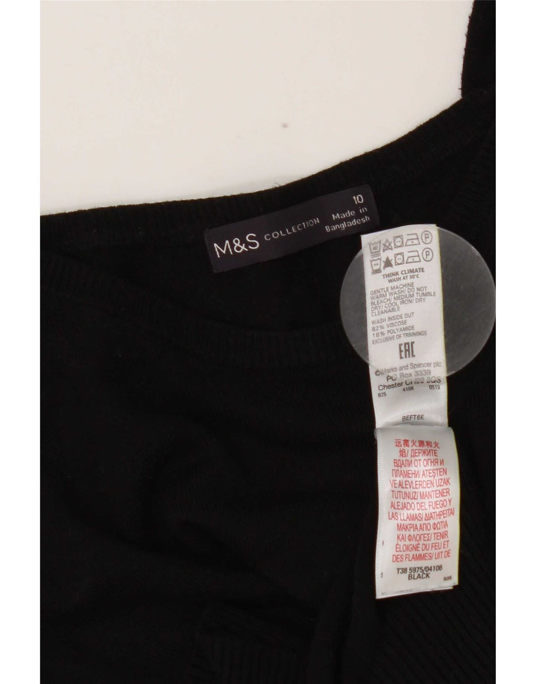 Maglione maglione con scollo a barca da donna Marks & Spencer UK 10 piccolo in viscosa nera