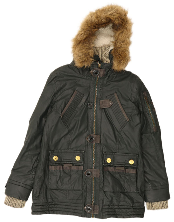 Giacca a vento con cappuccio da donna Superdry UK 14 Large Green Cotton Army