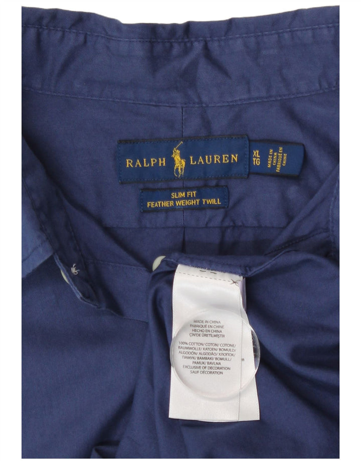 Camicia slim fit da uomo Ralph Lauren XL in cotone blu navy