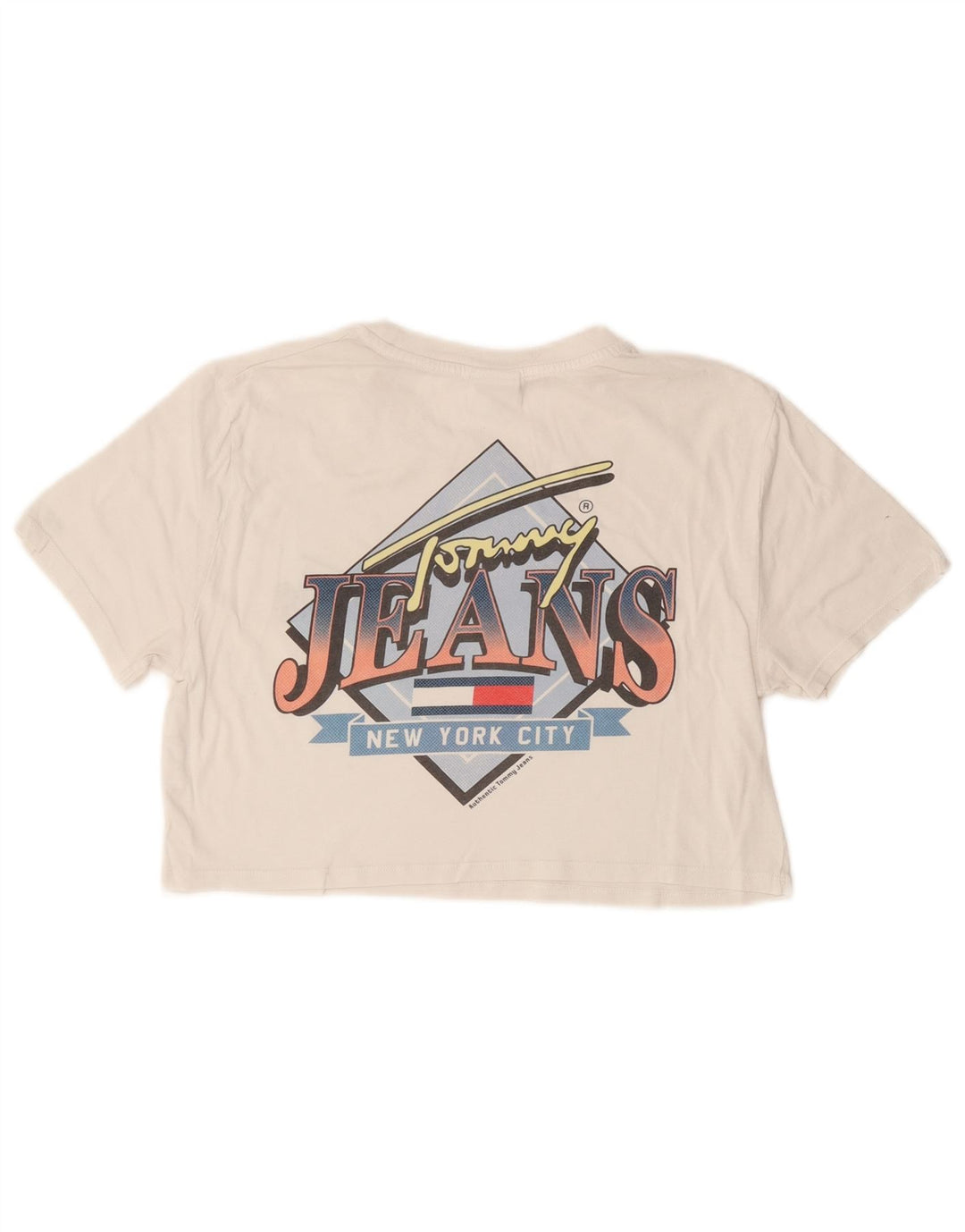 TOMMY HILFIGER T-shirt grafica corta da donna Top UK 10 piccola bianca