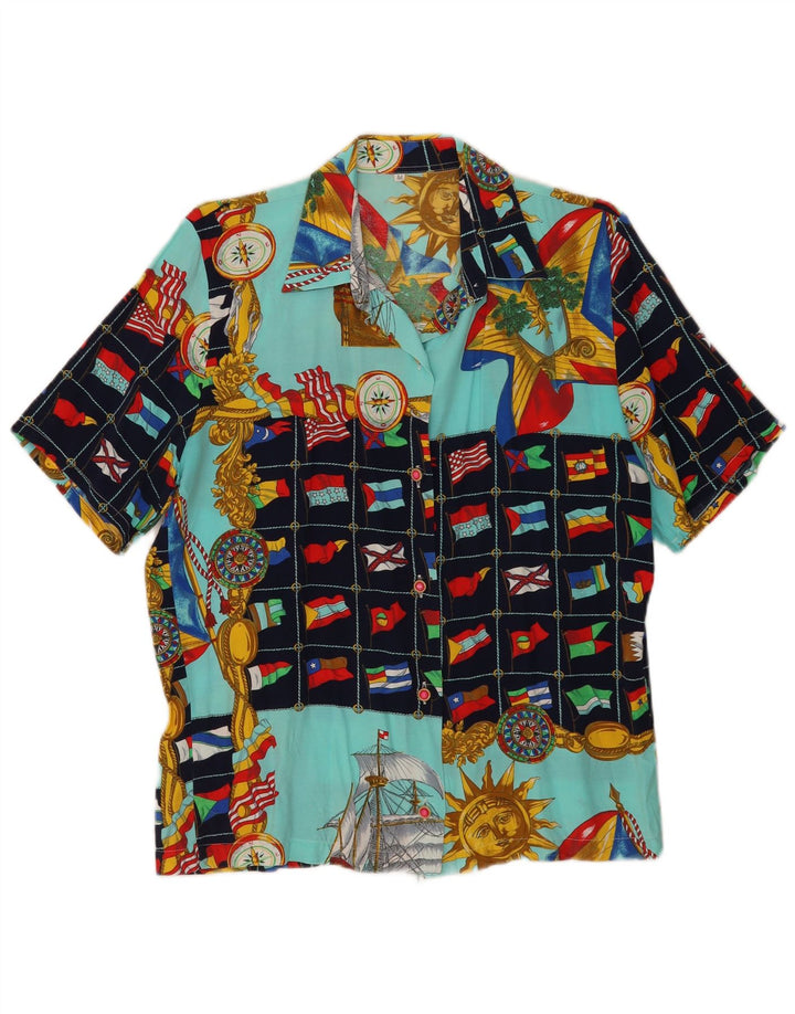 Camicia vintage da donna con motivo astratto UK 14 geometrica multicolore media