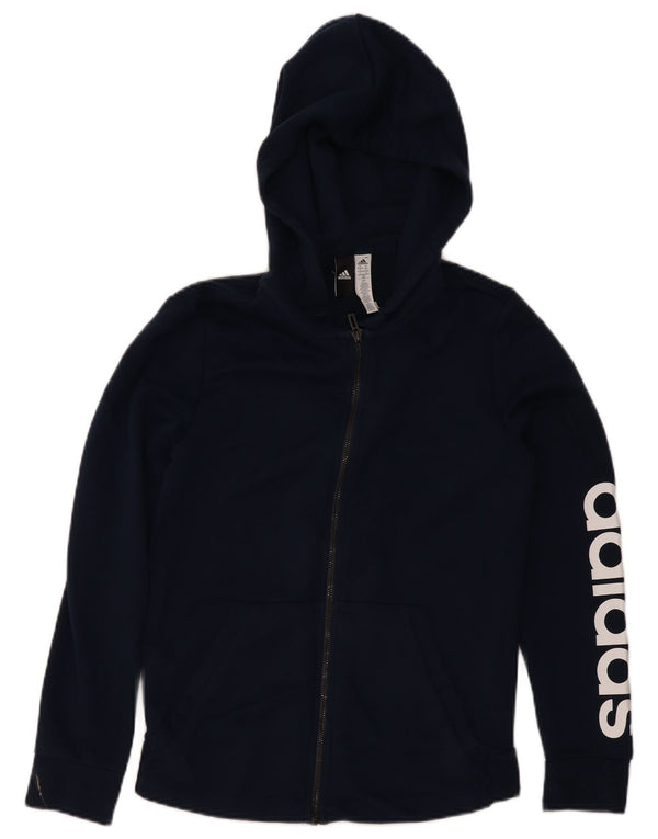 Maglione con cappuccio e zip grafica da donna Adidas UK 12/14 Cotone medio blu navy