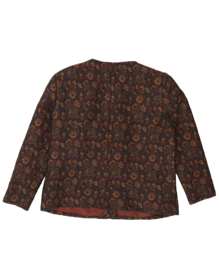 Giacca blazer vintage da donna a 5 bottoni UK 16 grande floreale marrone