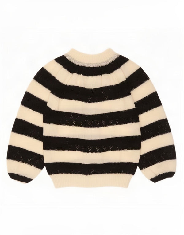 Maglione maglione girocollo da donna vintage UK 16 grandi strisce bianche