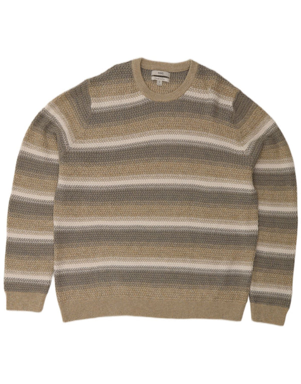 Maglione maglione girocollo vestibilità regolare da uomo Marks & Spencer 2XL a righe beige