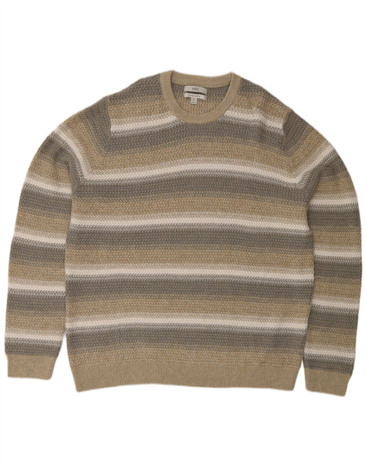 Maglione maglione girocollo vestibilità regolare da uomo Marks & Spencer 2XL a righe beige