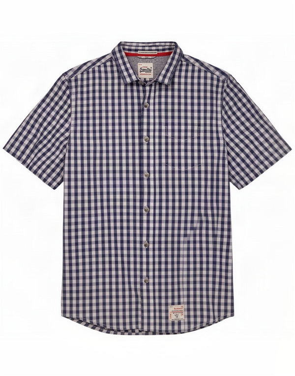 Camicia da uomo a maniche corte Superdry XL in cotone a quadretti blu navy