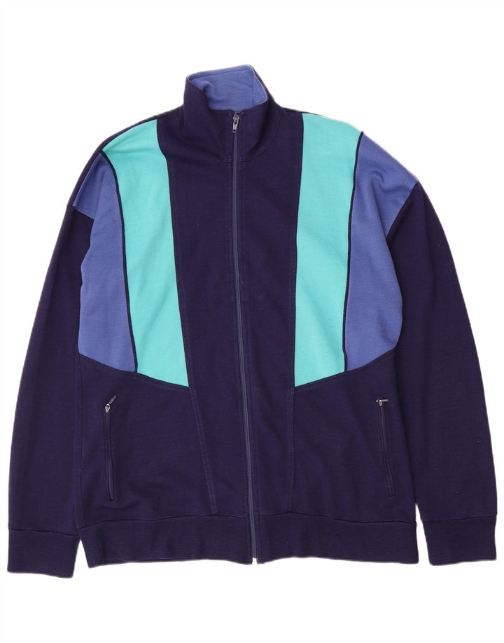 Giacca da tuta da uomo vintage grande color block blu navy