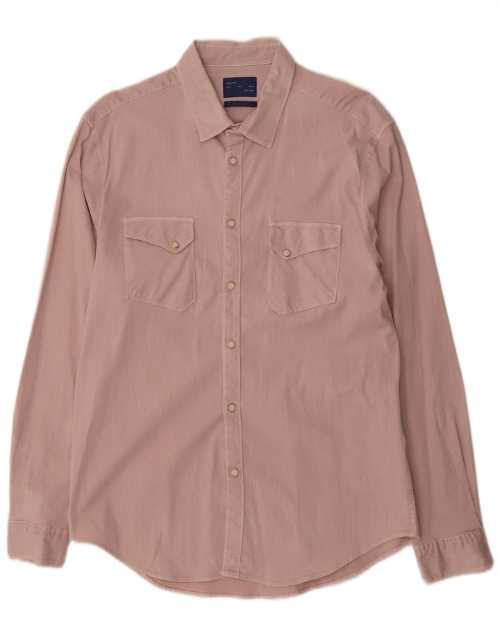 Camicia Zara da uomo slim fit XL in cotone rosa