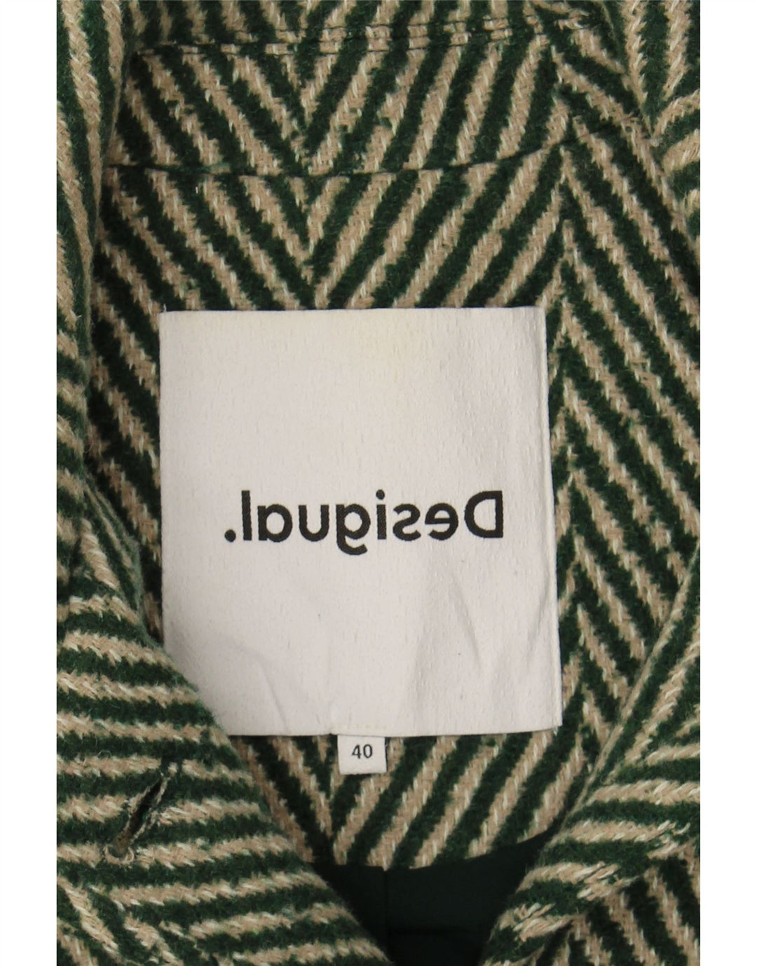 DESIGUAL Womens Overcoat EU 40 Medium Green Herringbone Wool Vintage Desigual and Second-Hand Desigual from Messina Hembry 