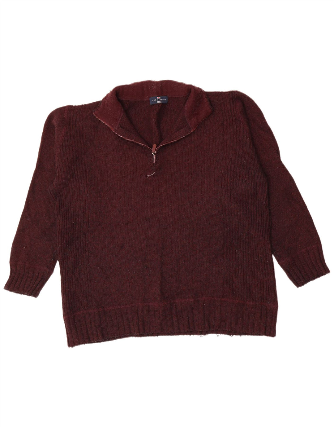 Maglione da uomo Marks & Spencer con zip e collo grande in lana d'agnello bordeaux