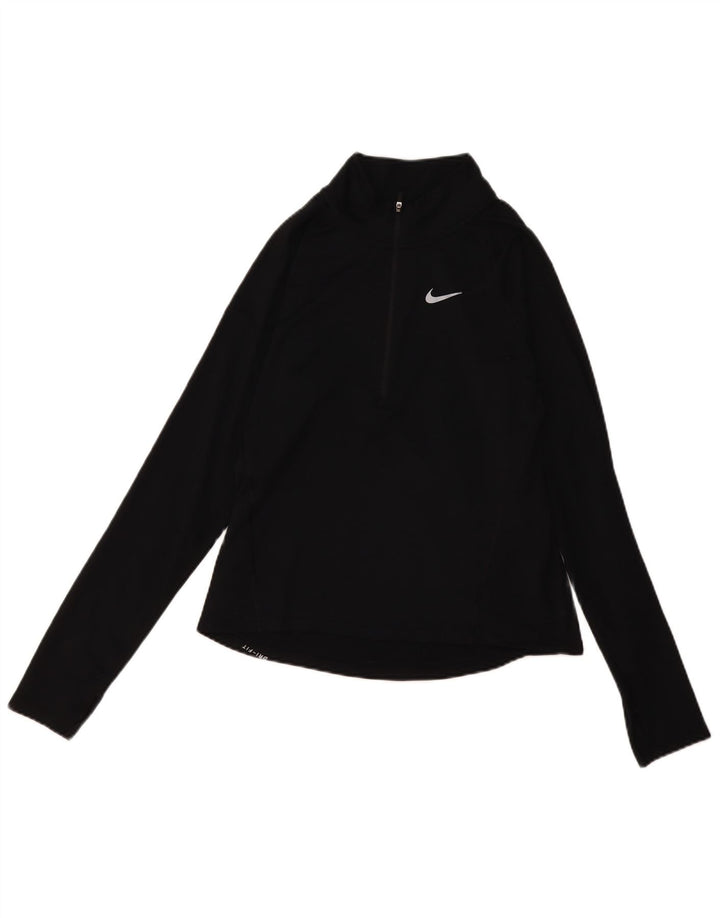 Top della tuta da ginnastica Nike Dri Fit con collo e zip da donna, UK 10, piccola, nera