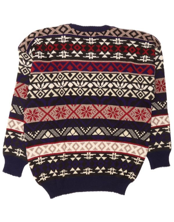 Maglione vintage da uomo girocollo, maglione grande, acrilico Fair Isle multicolore