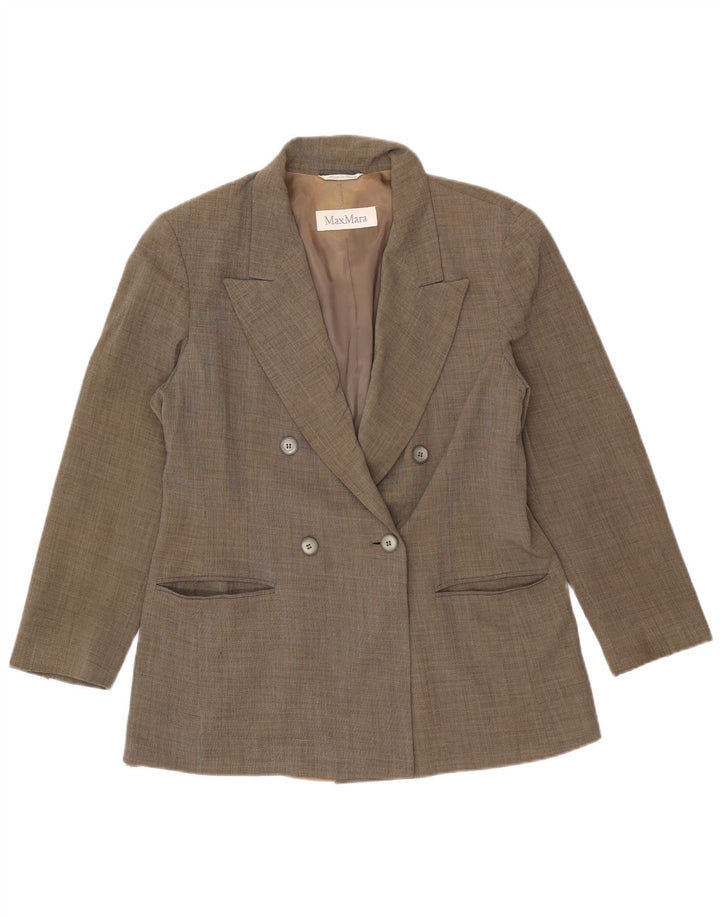 Max Mara Giacca blazer doppiopetto da donna UK 16 Large Lana vergine kaki